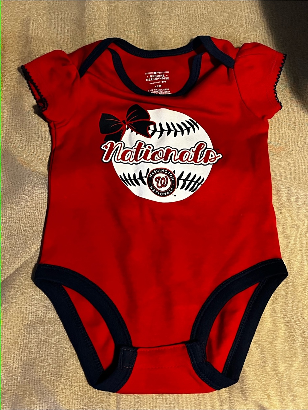Genuine Merchandise Red Nationals Baby One-Piece with Navy Trim